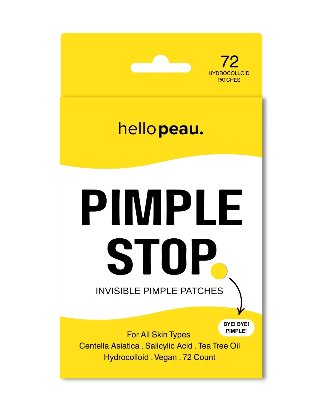 Hello Peau Pimple Stop Hydrocolloid Vegan Invisible Pimple Patches - 72 count