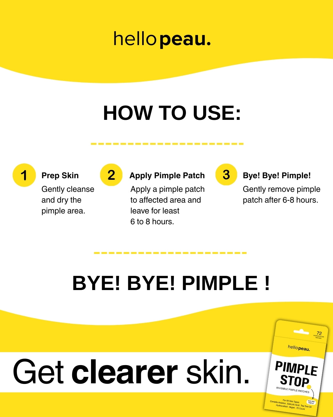 Hello Peau Pimple Stop Hydrocolloid Vegan Invisible Pimple Patches - 36 count