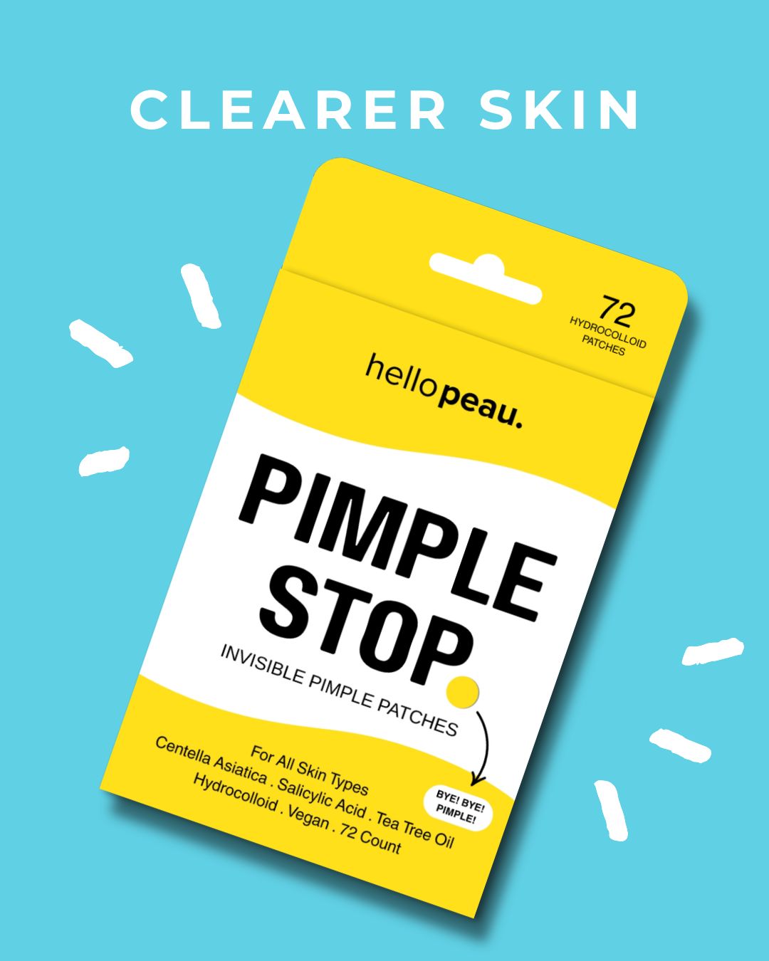 Hello Peau Pimple Stop Hydrocolloid Vegan Invisible Pimple Patches - 72 count